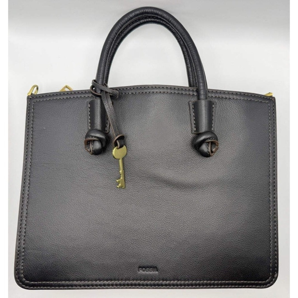 Fossil Skylar Womens Satchel Chocolate Brown Pebbled Leather Handbag Work Purse